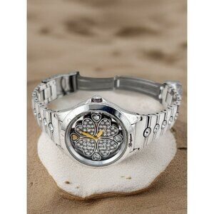 Brighton Bloomington Hearts Crystal Silver Tone Watch New Battery